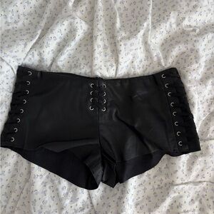 I.AM.GIA Black Lace-Up Faux Leather Bike Shorts